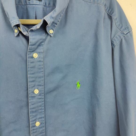 Vintage Ralph Lauren Blake Shirt Mens XL Blue Button Up‎ Cotton Green Pony - Picture 2 of 7